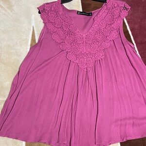 New York & Company Magenta Lace Accent Blouse